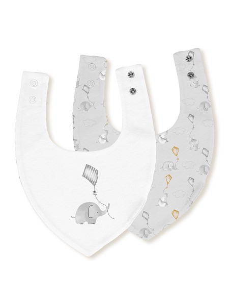 Pack 2 Baberos Bandana 20X30 Cms Mod Elefante Cometa Bco/Gris