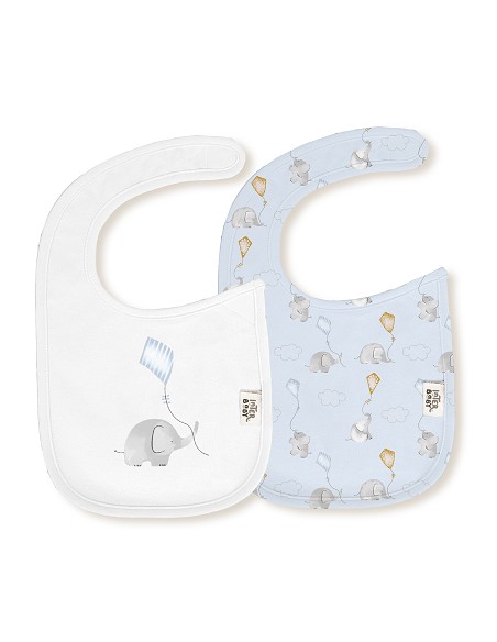 Pack 2 Baberos 20X30 Cms Mod Elefante Cometa Bco/Azul