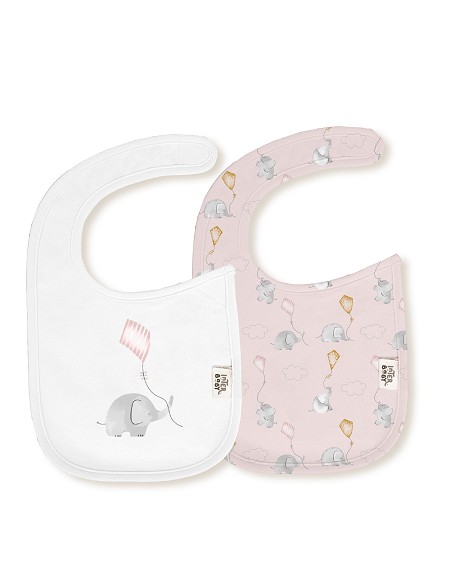 Pack 2 Baberos 20X30 Cms Mod Elefante Cometa Bco/Rosa