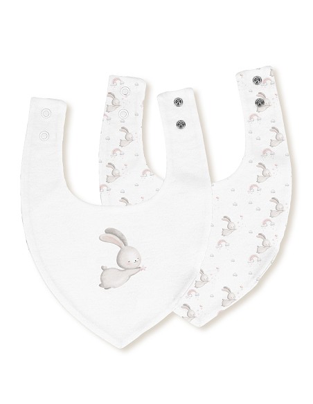 Pack 2 Baberos Bandana 20X30 Cms Mod Conejito Estrella Bco/Rosa