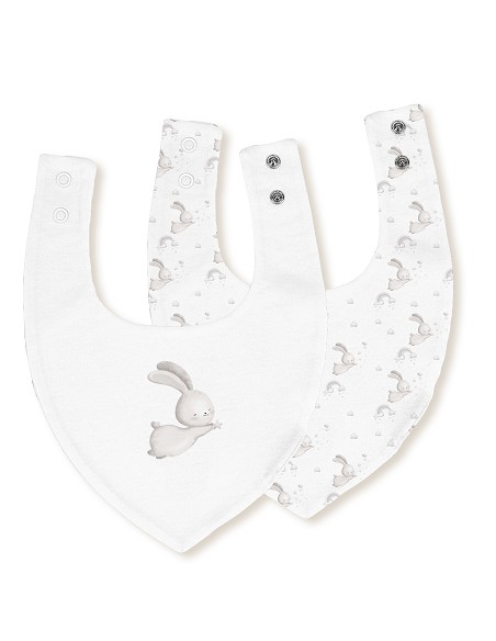 Pack 2 Baberos Bandana 20X30 Cms Mod Conejito Estrella Bco/Gris