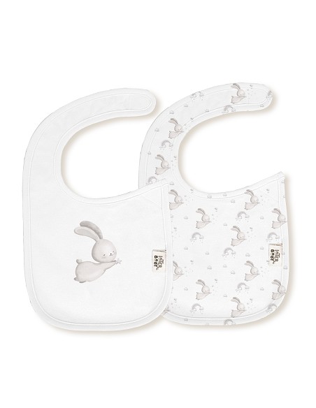 Pack 2 Baberos 20X30 Cms Mod Conejito Estrella Bco/Gris