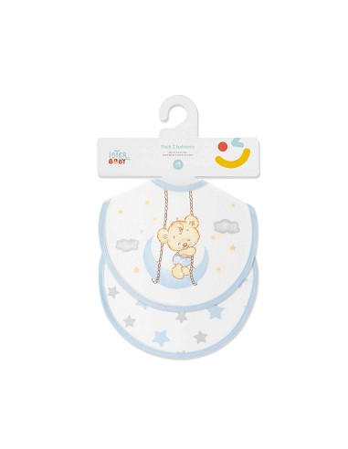 Pack 2 Baberos 20X20 Osito Luna Estrellas Azul