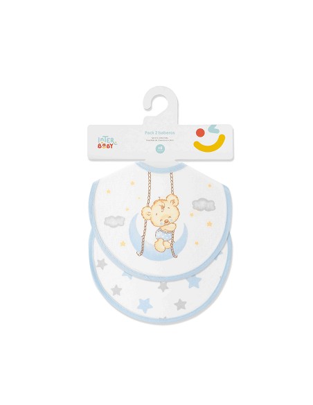 Pack 2 Baberos 20X20 Osito Luna Estrellas Azul