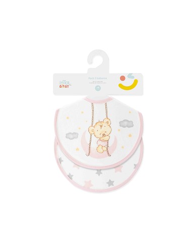 Pack 2 Baberos 20X20 Osito Luna Estrellas Rosa