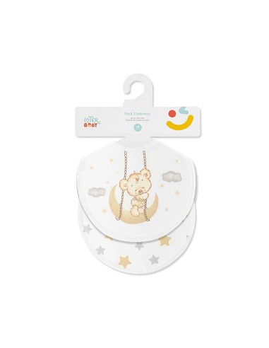 Pack 2 Baberos 20X20 Osito Luna Estrellas Beig