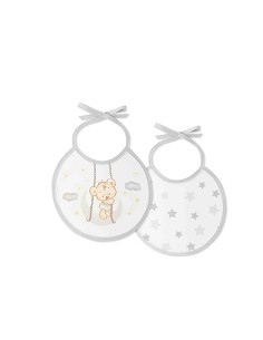 Pack 2 Baberos 20X20 Osito Luna Estrellas Gris