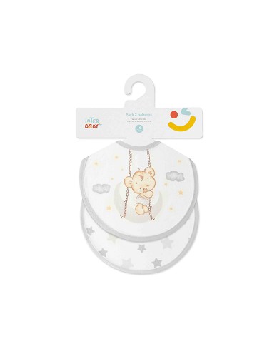 Pack 2 Baberos 20X20 Osito Luna Estrellas Gris
