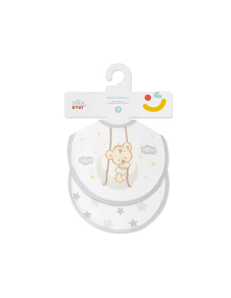 Pack 2 Baberos 20X20 Osito Luna Estrellas Gris