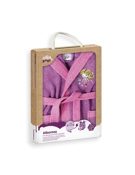 Albornoz Infantil En Caja  T- 6-8 Lila