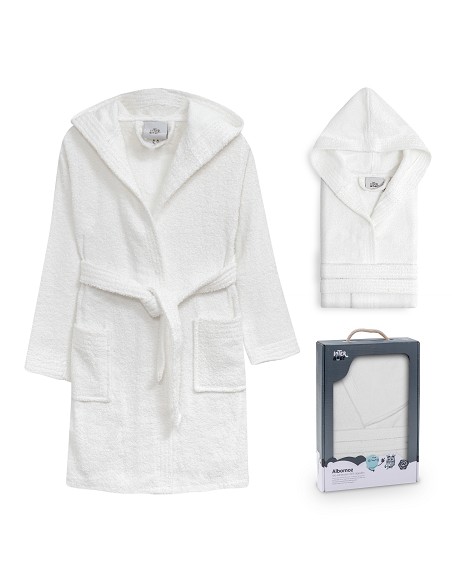 Albornoz Liso con Estuche T6-8 Blanco