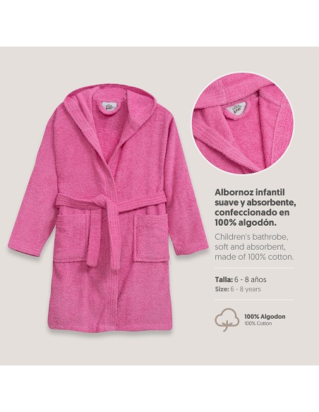 Albornoz Liso con Estuche T6-8 Fucsia