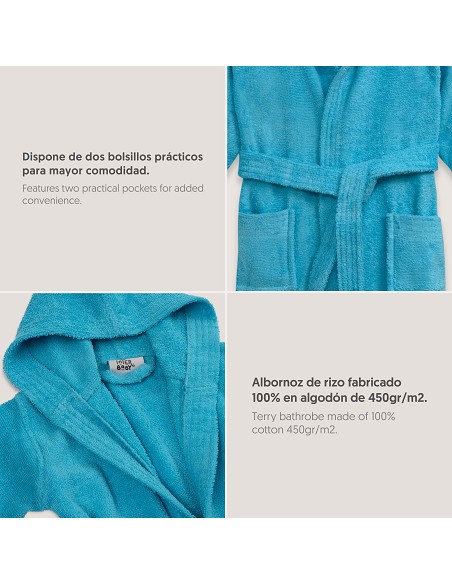 Albornoz Liso con Estuche T6-8 Turquesa