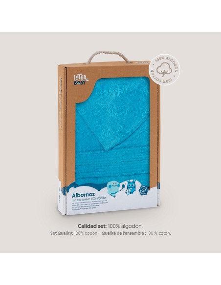 Albornoz Liso con Estuche T6-8 Turquesa