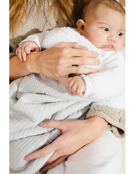 Manta Nido Abeja + Borreguillo Gris