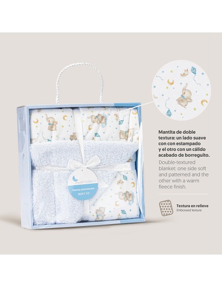 Manta con Borreguillo Mod Elefante Azul