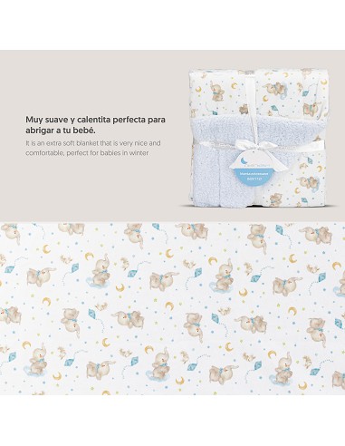 Manta con Borreguillo Mod Elefante Azul