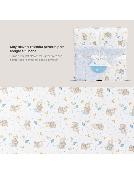 Manta con Borreguillo Mod Elefante Azul