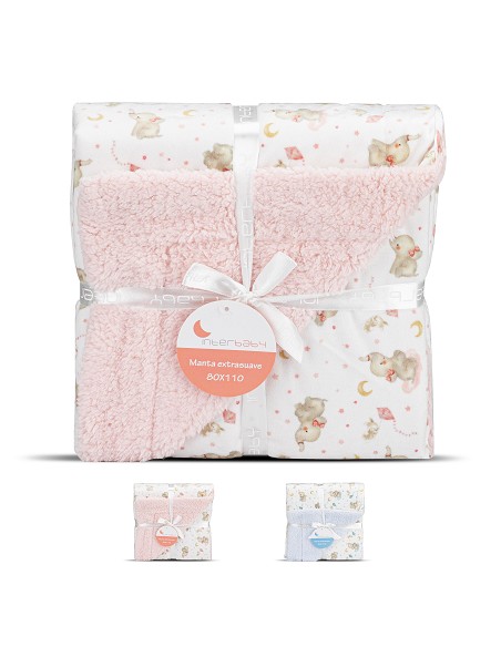 Manta con Borreguillo Mod Elefante Rosa