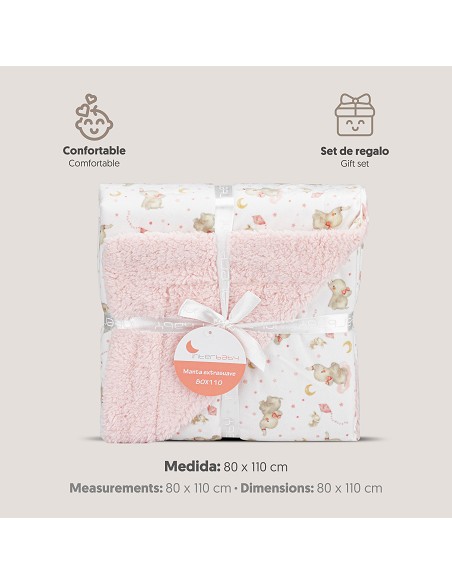 Manta con Borreguillo Mod Elefante Rosa