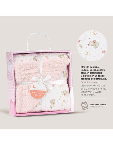 Manta con Borreguillo Mod Elefante Rosa