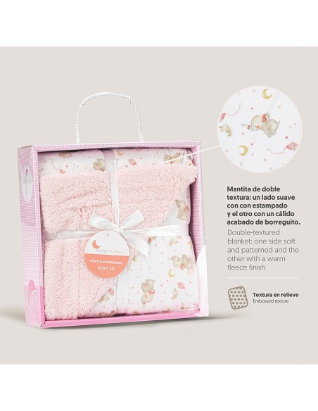 Manta con Borreguillo Mod Elefante Rosa