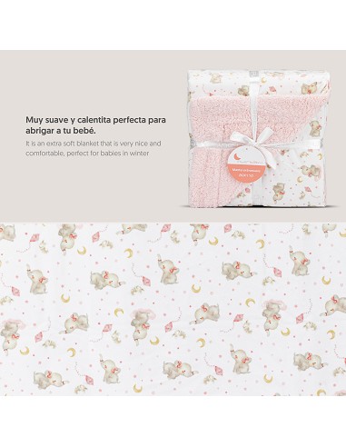 Manta con Borreguillo Mod Elefante Rosa
