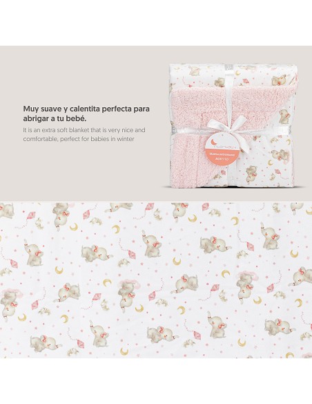 Manta con Borreguillo Mod Elefante Rosa