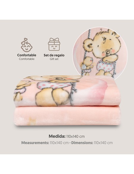 Manta Rachel Mod Osito Nube Rosa