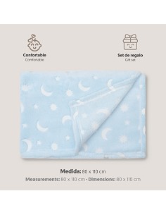 Manta Grabada Luna Estrellas Azul 2