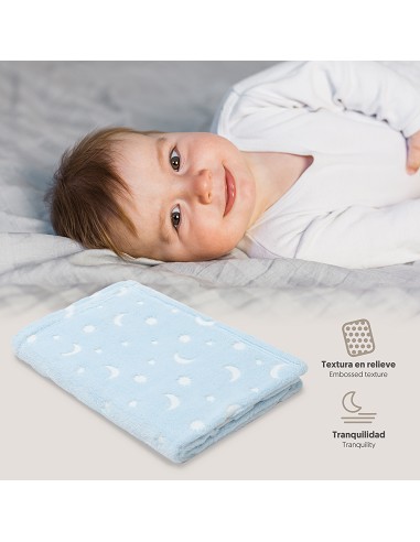 Manta Grabada Luna Estrellas Azul