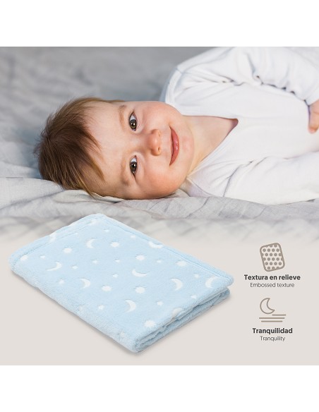 Manta Grabada Luna Estrellas Azul