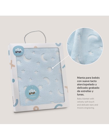 Manta Grabada Luna Estrellas Azul