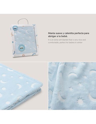 Manta Grabada Luna Estrellas Azul