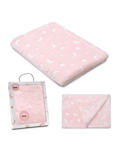 Manta Grabada Luna Estrellas Rosa