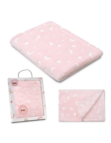 Manta Grabada Luna Estrellas Rosa