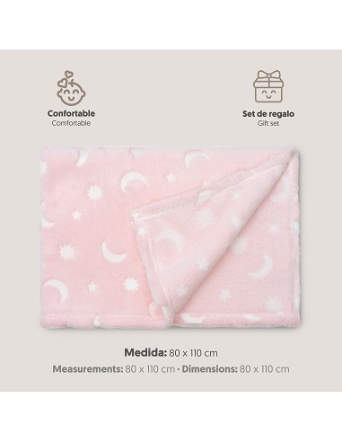 Manta Grabada Luna Estrellas Rosa