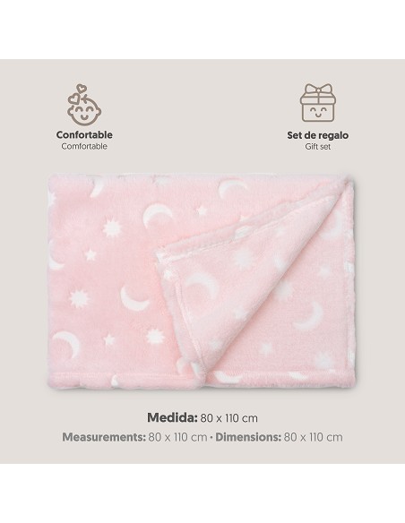 Manta Grabada Luna Estrellas Rosa