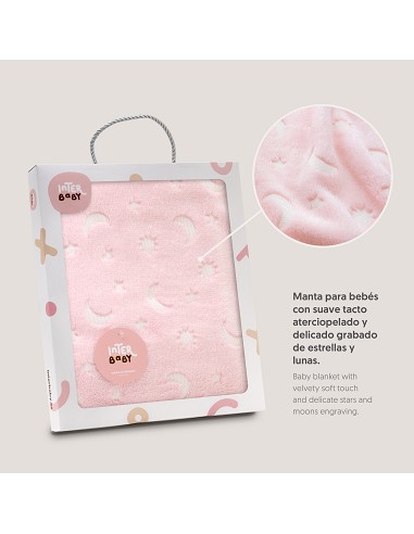Manta Grabada Luna Estrellas Rosa