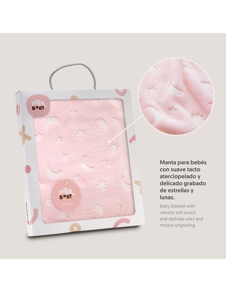 Manta Grabada Luna Estrellas Rosa