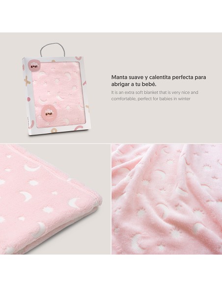 Manta Grabada Luna Estrellas Rosa