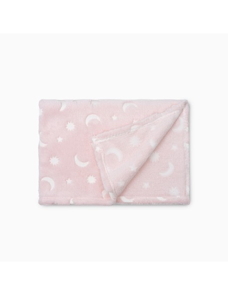 Manta Grabada Luna Estrellas Rosa
