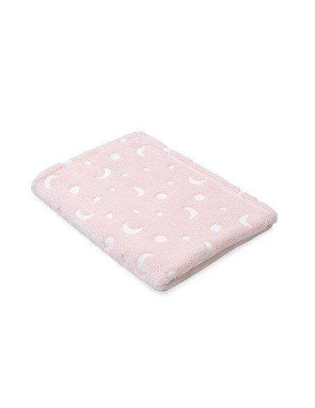 Manta Grabada Luna Estrellas Rosa
