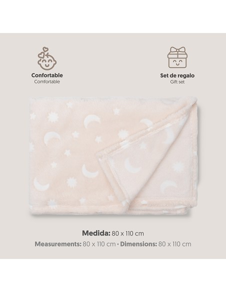 Manta Grabada Luna Estrellas Beig