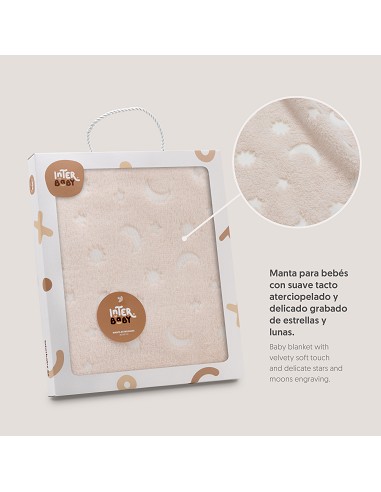 Manta Grabada Luna Estrellas Beig