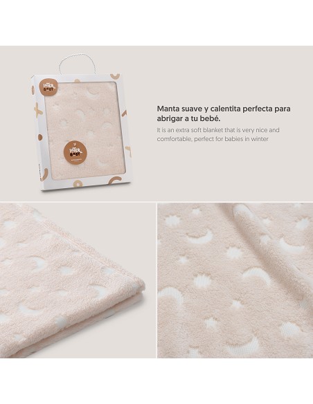 Manta Grabada Luna Estrellas Beig