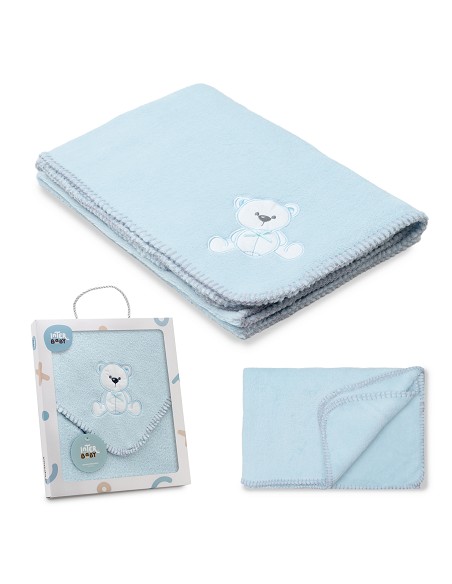 Manta Bordada Oso Lazo Azul