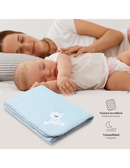 Manta Bordada Oso Lazo Azul