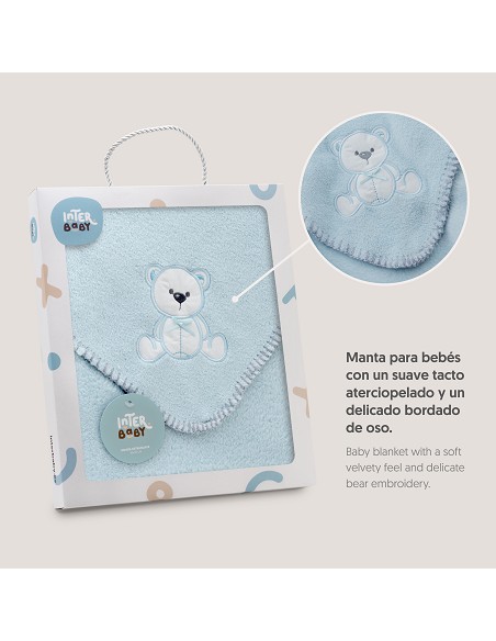 Manta Bordada Oso Lazo Azul