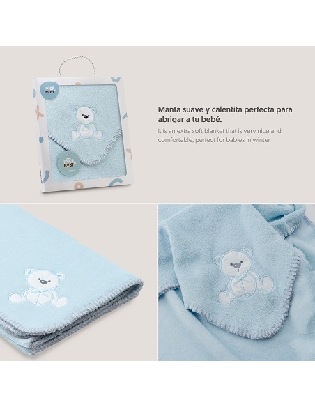 Manta Bordada Oso Lazo Azul